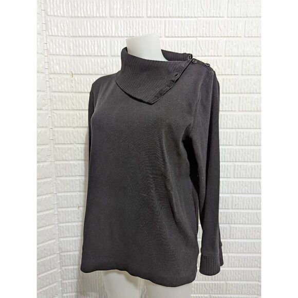 Ralph Lauren Women's Black Cotton Cowl Neck Button Style Sweater Size Large - Picture 1 of 5
